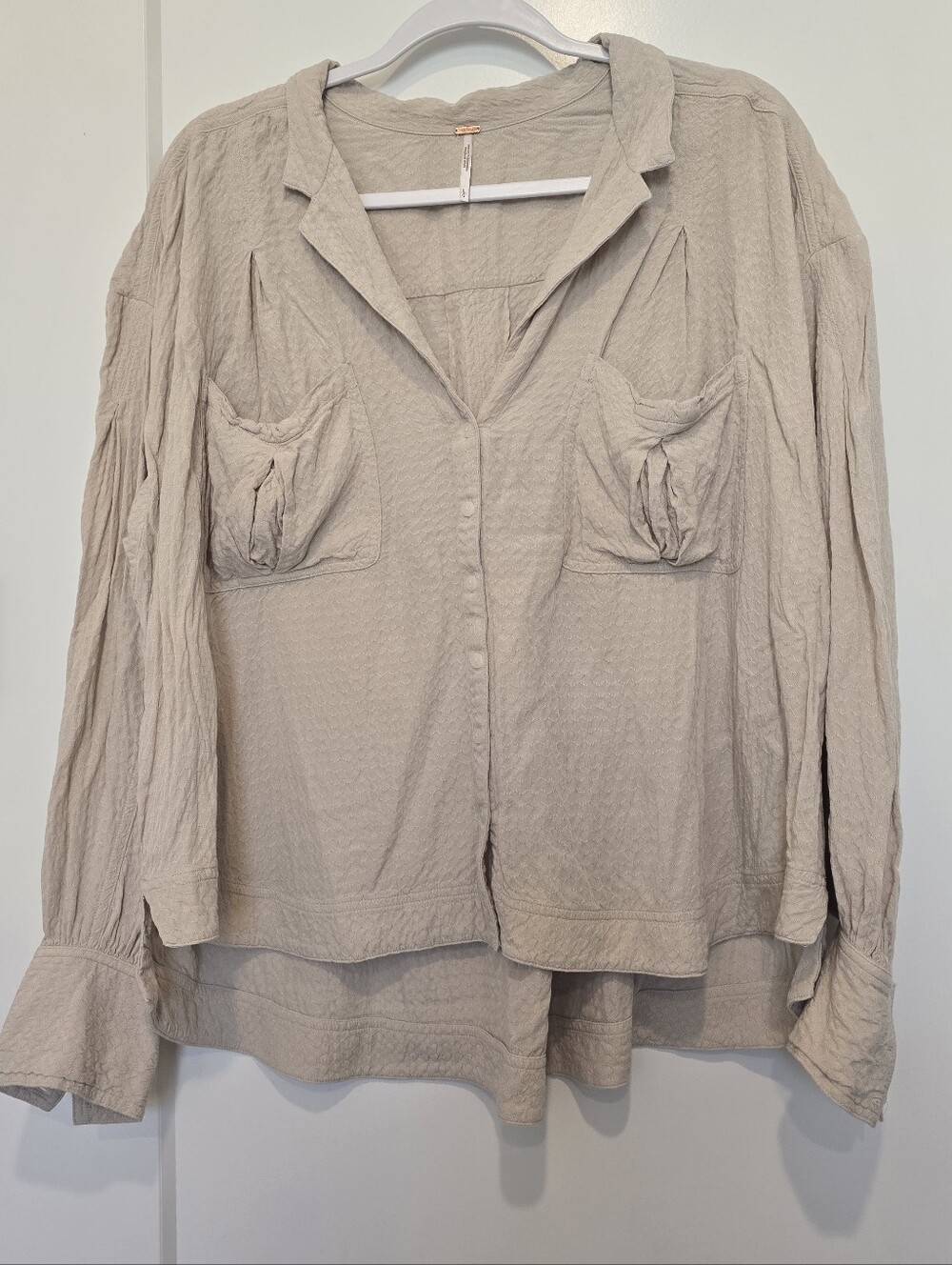 Free People Cream Textured Button-Front Shirt Boxy Fit
